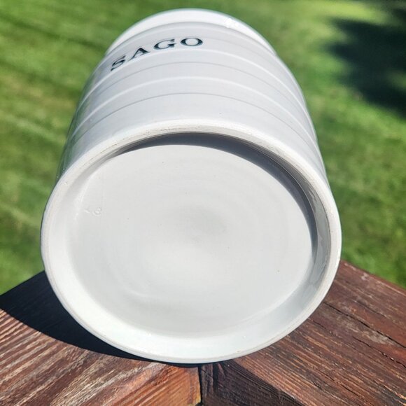 White Banded SAGO Covered Canister Storage Jar Vintage Antique Cornish Edwardian - Picture 2 of 5